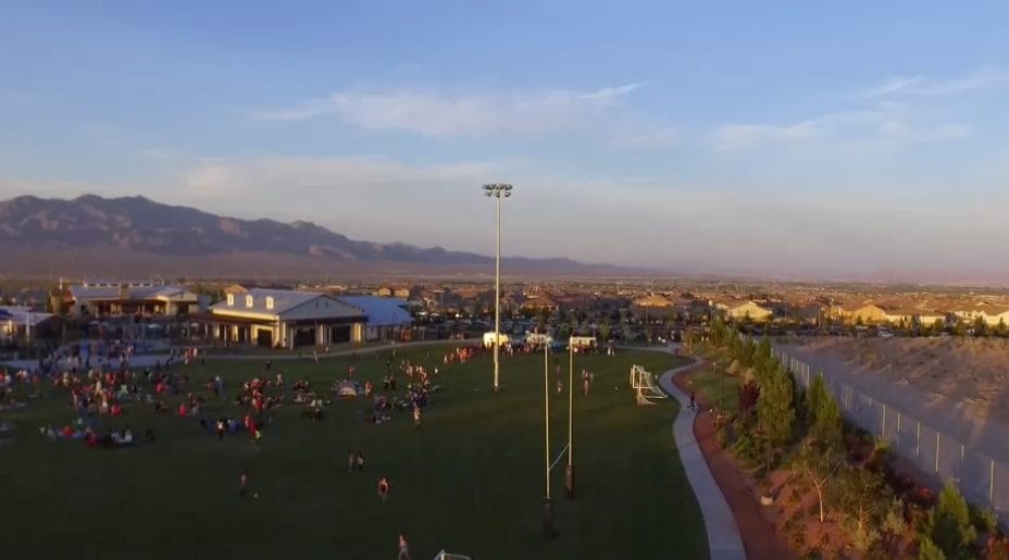 People gathering for an outdoor Skye Canyon event